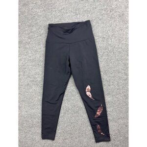 Onzie Flow Crop Leggings Women's S/M Black Pink Metallic Leaf Yoga Made In USA